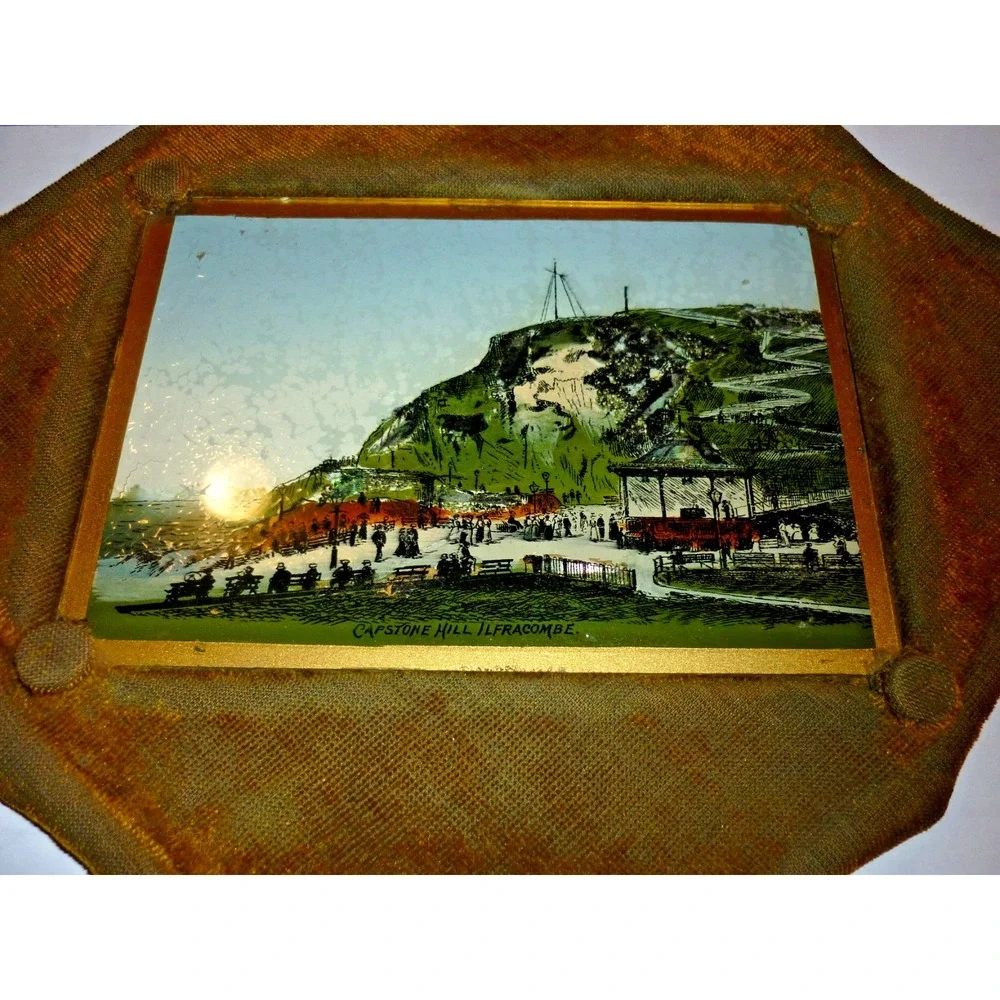England Ilfracombe Capstone Hill Antique Reverse Glass Painting Wall Hanging 4x6